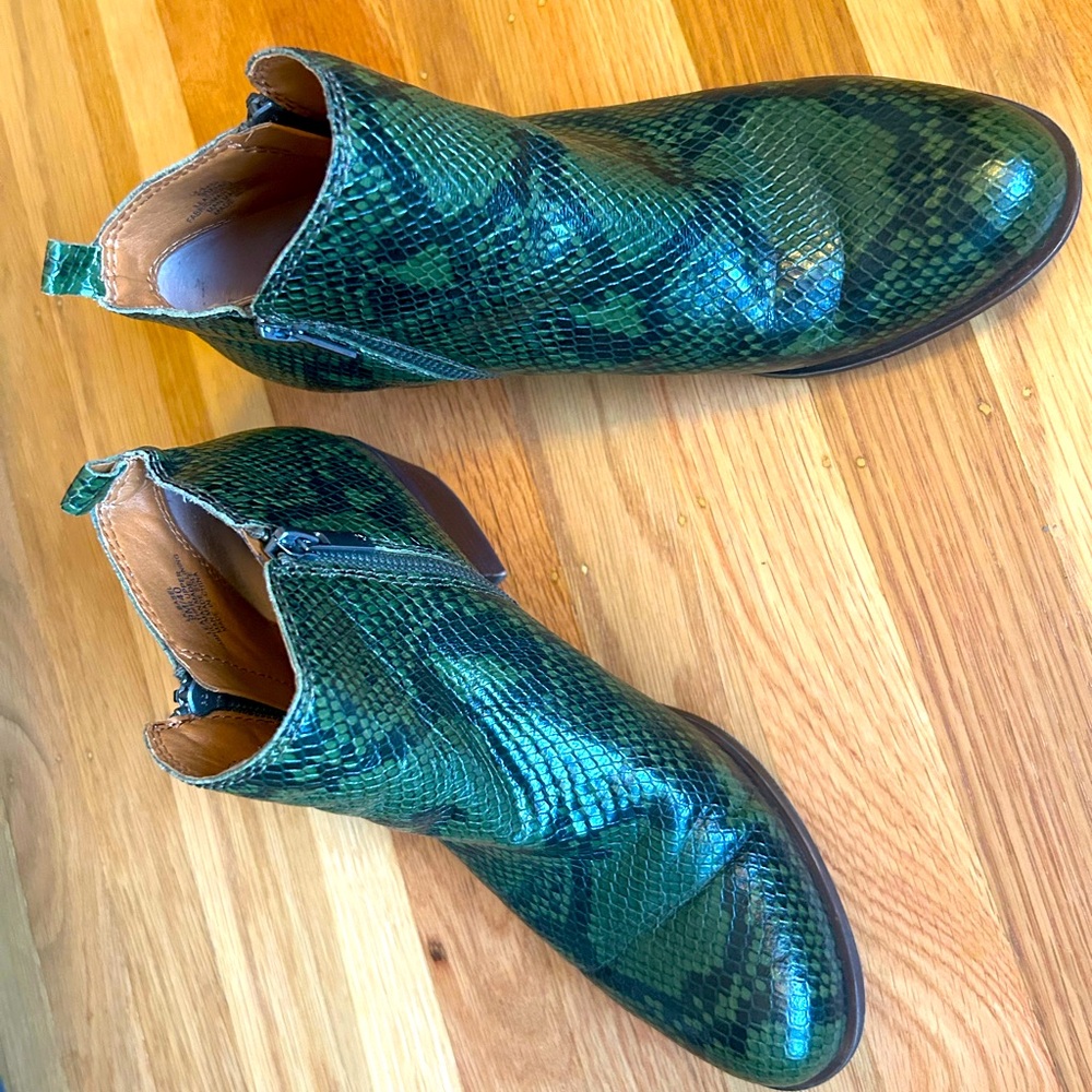 Green Snake Print Ankle Boots